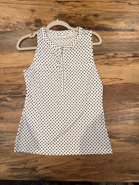New York & Company White Tank with Black Polka Dots and Center Zip